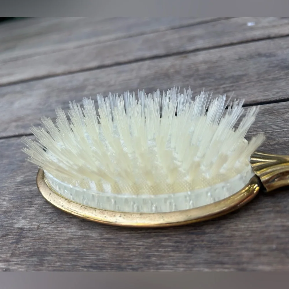 Vintage 70’s Vanity Hair Brush Lace Detail Gold Tone w/ Removable Brush Head